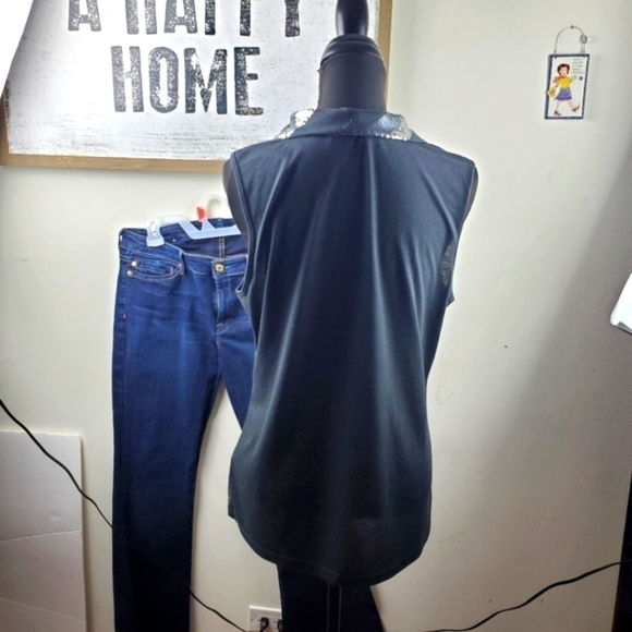 Laura Ashley Sequins Beaded Gray Silver Shell Top Size L - Picture 8 of 11